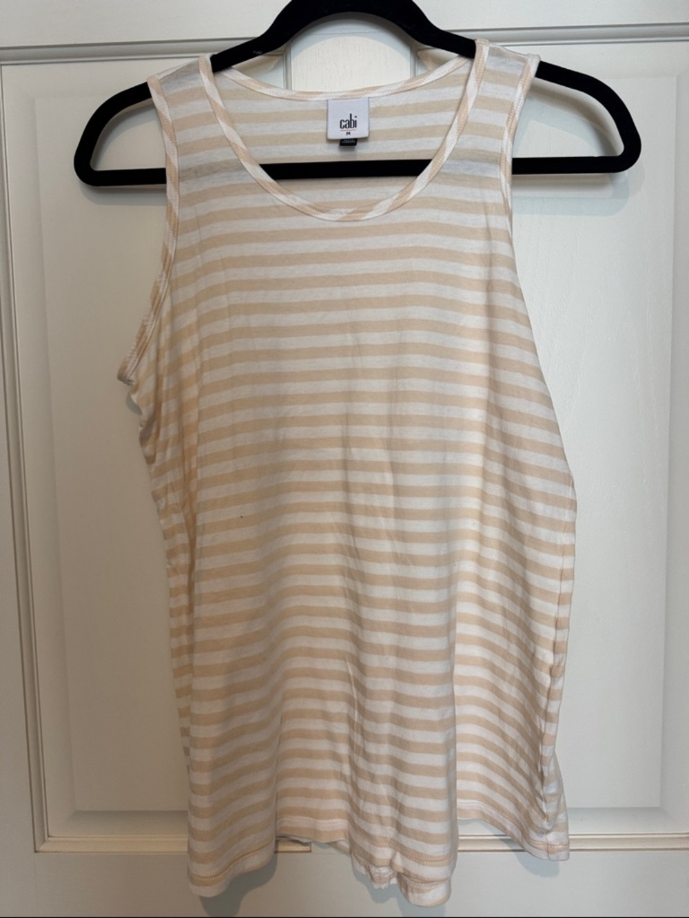 CAbi Cream and White Striped Sleeveless Tank